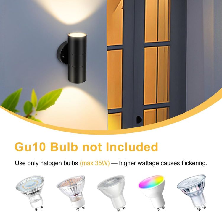 Picture of Kerry Outdoor Wall Lights, Mains Powered, Up and Down, Black | Modern Cylindrical Design, Stainless Steel, IP44 and GU10 Bulbs up to 35W, Not Included, for Patios, Garages, Gardens