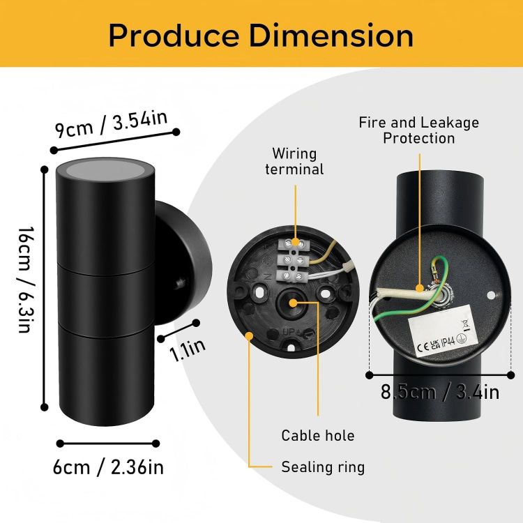 Picture of Kerry Outdoor Wall Lights, Mains Powered, Up and Down, Black | Modern Cylindrical Design, Stainless Steel, IP44 and GU10 Bulbs up to 35W, Not Included, for Patios, Garages, Gardens
