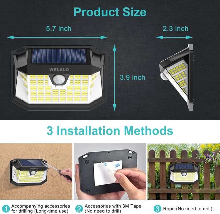 Picture of Solar Lights Outdoor, [1 Pack] 188 LED Solar Security Lights Outdoor Motion Sensor with 3 Modes, 270ºWide Angle IP65 Waterproof PIR Solar Powered Wall Lights Outside for Garden Fence Door Yard Garage