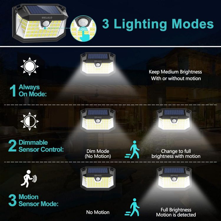 Picture of Solar Lights Outdoor, [1 Pack] 188 LED Solar Security Lights Outdoor Motion Sensor with 3 Modes, 270ºWide Angle IP65 Waterproof PIR Solar Powered Wall Lights Outside for Garden Fence Door Yard Garage