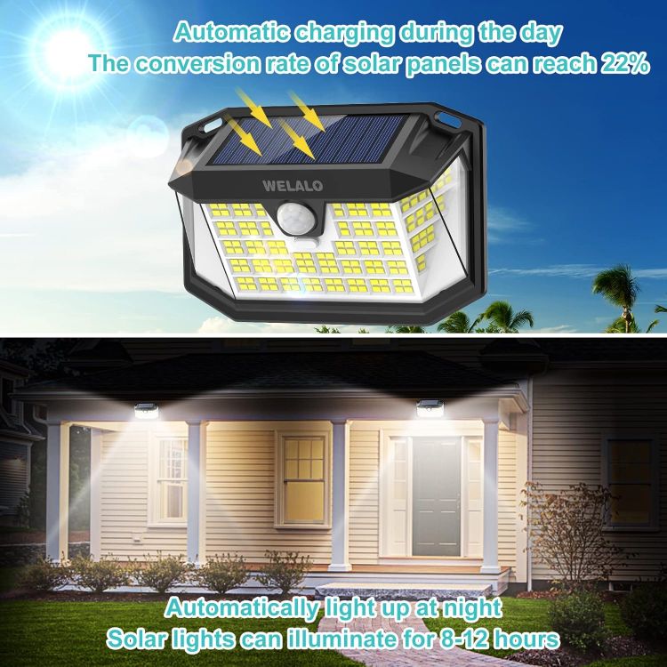 Picture of Solar Lights Outdoor, [1 Pack] 188 LED Solar Security Lights Outdoor Motion Sensor with 3 Modes, 270ºWide Angle IP65 Waterproof PIR Solar Powered Wall Lights Outside for Garden Fence Door Yard Garage