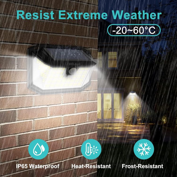 Picture of Solar Lights Outdoor, [1 Pack] 188 LED Solar Security Lights Outdoor Motion Sensor with 3 Modes, 270ºWide Angle IP65 Waterproof PIR Solar Powered Wall Lights Outside for Garden Fence Door Yard Garage