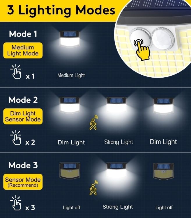 Picture of Solar Lights Outdoor Garden 248 LED Solar Security Light 3 Motion Sensor Modes and 270 Wide Angle Lighting IP65 Waterproof Outside Solar Powered Wall Lights for Fence Front Door Yard Garage 4 Pack [Energy Class A+++]