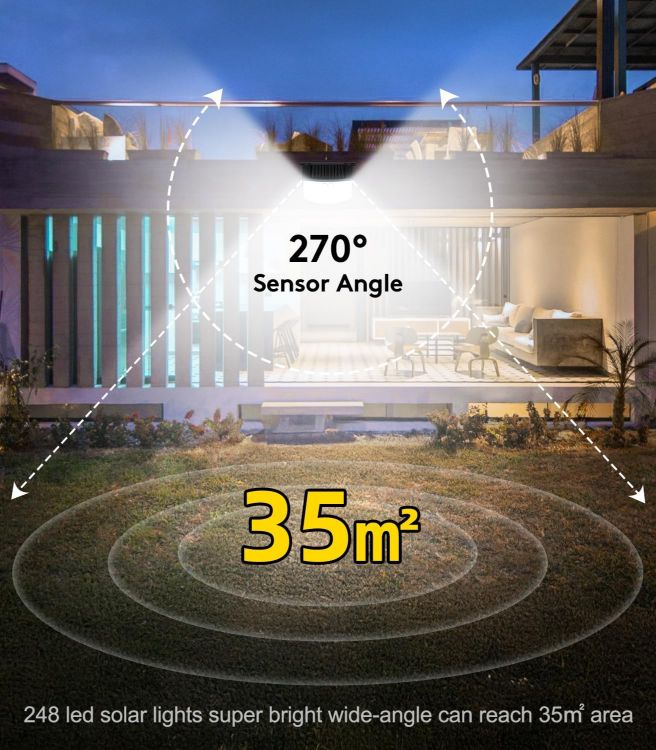 Picture of Solar Lights Outdoor Garden 248 LED Solar Security Light 3 Motion Sensor Modes and 270 Wide Angle Lighting IP65 Waterproof Outside Solar Powered Wall Lights for Fence Front Door Yard Garage 4 Pack [Energy Class A+++]