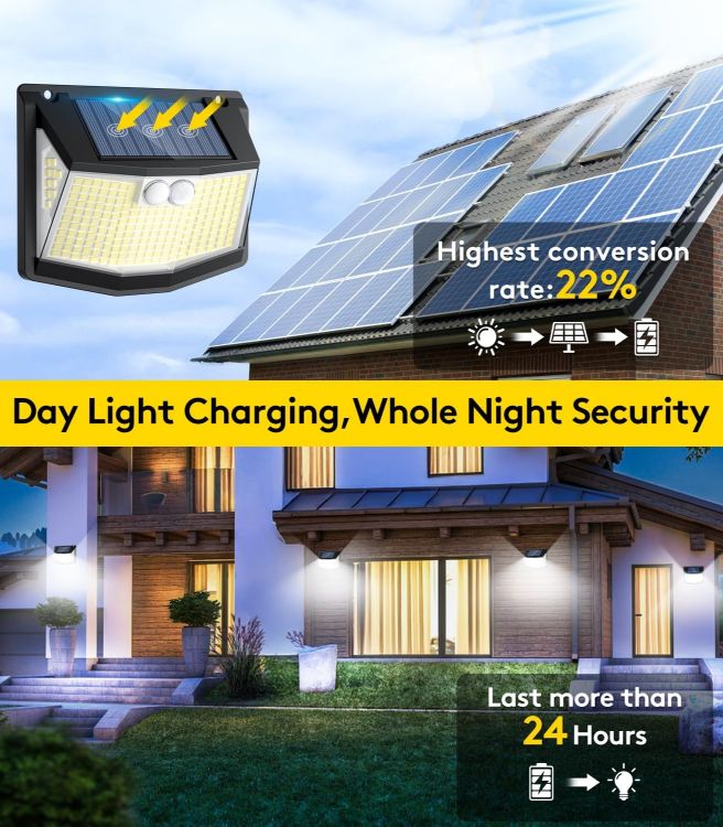 Picture of Solar Lights Outdoor Garden 248 LED Solar Security Light 3 Motion Sensor Modes and 270 Wide Angle Lighting IP65 Waterproof Outside Solar Powered Wall Lights for Fence Front Door Yard Garage 4 Pack [Energy Class A+++]