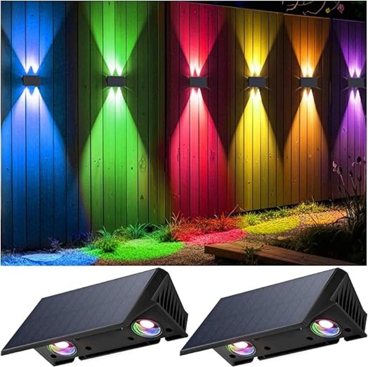 Picture of Solar Wall Lights Outdoor – Dual-Colour (Warm White + RGB) Up/Down Lighting, IP67 Waterproof, 12H Runtime for Gardens, Fences & Heritage-Style Homes, 2Pack [Energy Class A]