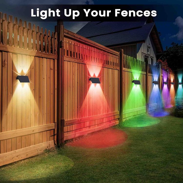 Picture of Solar Wall Lights Outdoor – Dual-Colour (Warm White + RGB) Up/Down Lighting, IP67 Waterproof, 12H Runtime for Gardens, Fences & Heritage-Style Homes, 2Pack [Energy Class A]