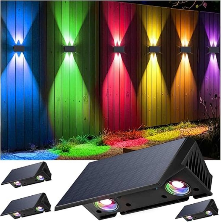 Picture of Solar Wall Lights Outdoor – Dual-Colour (Warm White + RGB) Up/Down Lighting, IP67 Waterproof, 12H Runtime for Gardens, Fences & Heritage-Style Homes, 2Pack [Energy Class A]