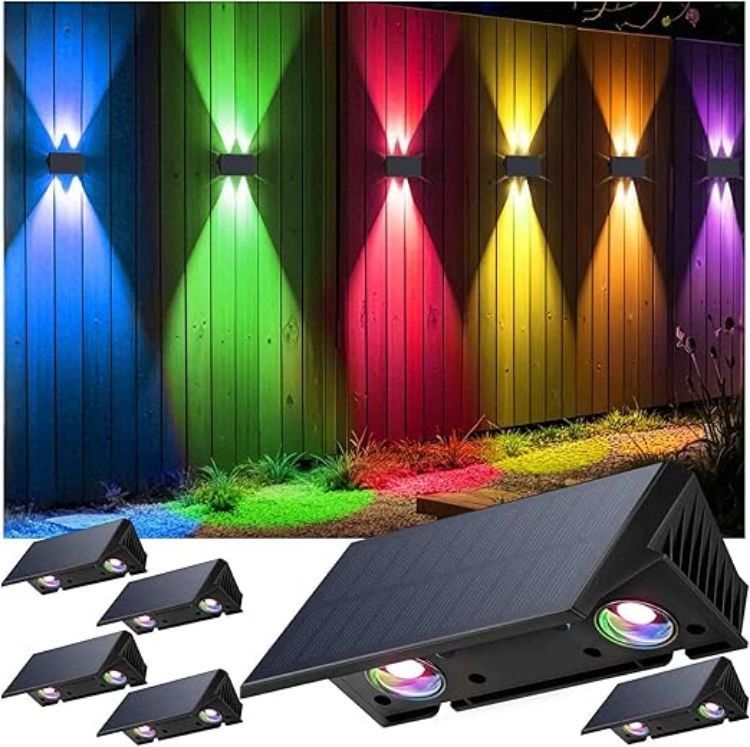Picture of Solar Wall Lights Outdoor – Dual-Colour (Warm White + RGB) Up/Down Lighting, IP67 Waterproof, 12H Runtime for Gardens, Fences & Heritage-Style Homes, 2Pack [Energy Class A]