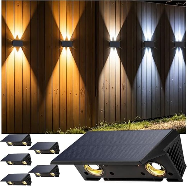 Picture of Solar Fence Lights Outdoor Garden, Ambient Atmosphere, 2-Pack with 3 Color Temperatures(Warm/Natural/Cool White) [Energy Class A]