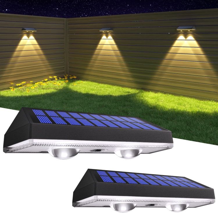 Picture of HAMLITE Solar Fence Lights Outdoor Garden: Solar Wall Lights Outdoor Waterproof - Solar Powered Garden Fence Lights 3 Color Modes for Deck Patio Decking Gate Yard Decoration 2-Pack [Energy Class F]