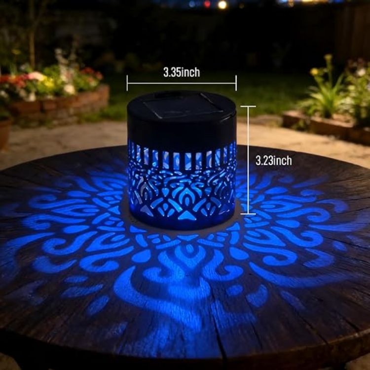 Picture of Solar Mandala Wall Lights for Garden, 7 Color Changing Decorative Solar Lamp | Garden Lights Solar Powered Waterproof Metal Fence Mandala Projection Lamp for Outdoor Yard Patio Backyard Post [Energy Class A]