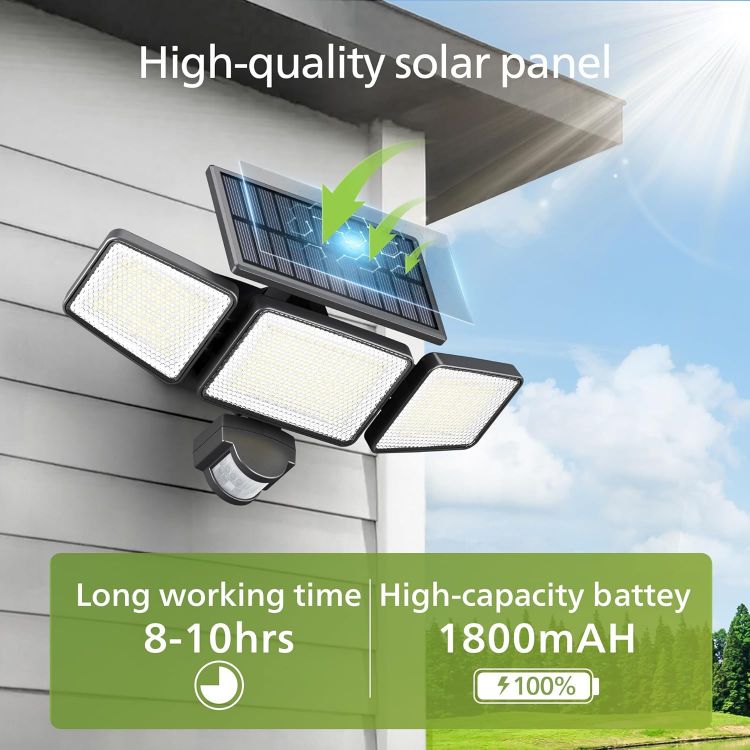 Picture of Philips Solar Security Light Outdoor Light 302 LEDs 1200lm, Solar-Powered Waterproof Wall-Mounted Flood Light w/PIR Motion Sensor, 3 Heads, IP65 Waterproof, 3 Modes 
