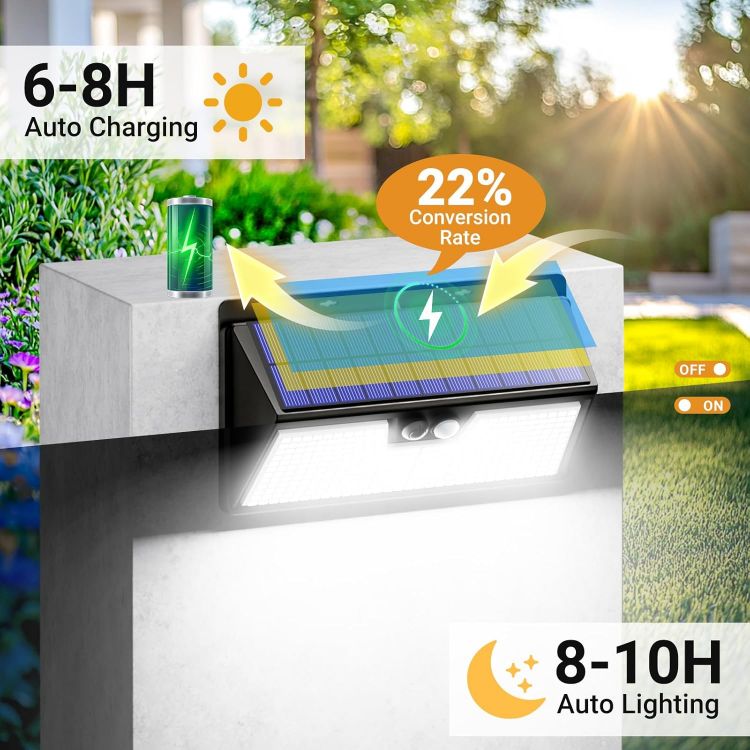 Picture of vighep Solar Security Lights Outdoor Motion Sensor, 318LED Super Bright Led Solar Powered Light with 3 Lighting Modes, IP65 Waterproof Wireless Pir Wall Lights for Outside Garden Fence Yard Path
