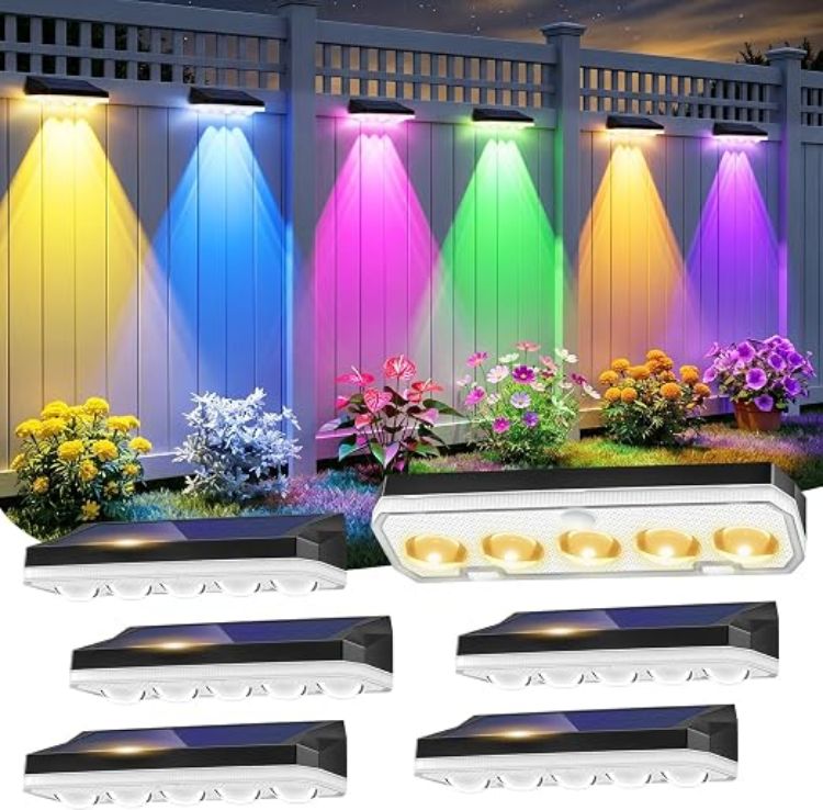 Picture of Solar Fence Lights Outdoor,Solar Lights Outdoor Garden 40 Lighting Modes | 1 Pack 5 Lens 3000K/6000K/RGB 8 Colors, IP65 Waterproof Wall Light Solar Powered for Yard, Garage, Pathway [Energy Class A]