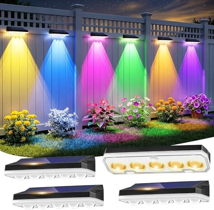 Picture of Solar Fence Lights Outdoor,Solar Lights Outdoor Garden 40 Lighting Modes | 1 Pack 5 Lens 3000K/6000K/RGB 8 Colors, IP65 Waterproof Wall Light Solar Powered for Yard, Garage, Pathway [Energy Class A]