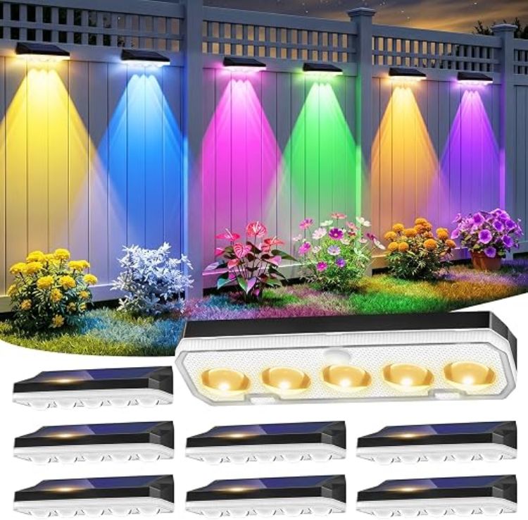 Picture of Solar Fence Lights Outdoor,Solar Lights Outdoor Garden 40 Lighting Modes | 1 Pack 5 Lens 3000K/6000K/RGB 8 Colors, IP65 Waterproof Wall Light Solar Powered for Yard, Garage, Pathway [Energy Class A]
