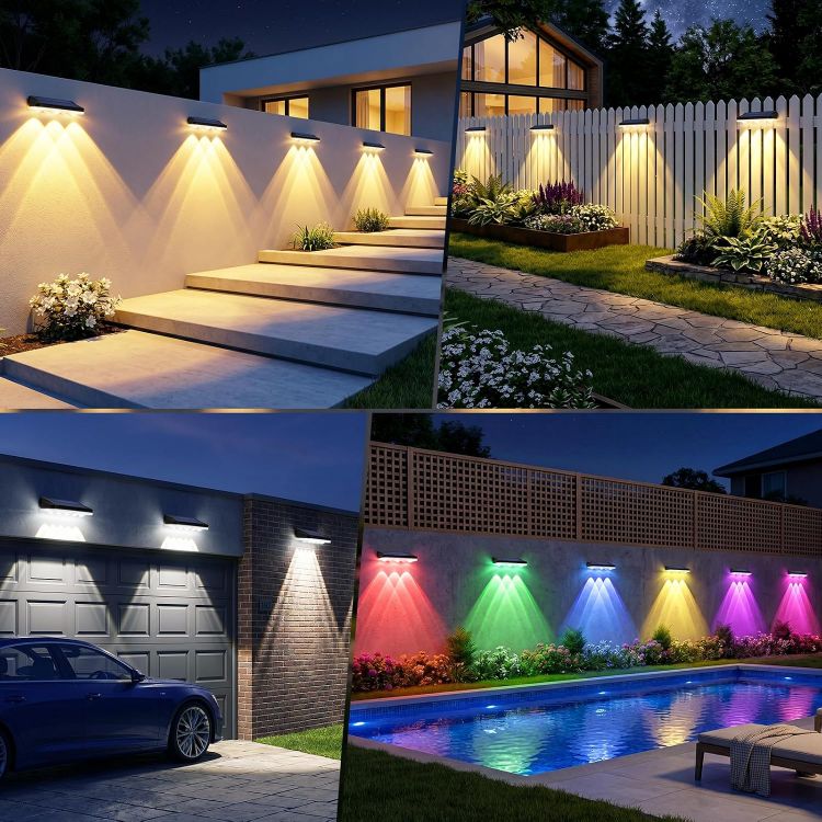 Picture of Solar Fence Lights Outdoor,Solar Lights Outdoor Garden 40 Lighting Modes | 1 Pack 5 Lens 3000K/6000K/RGB 8 Colors, IP65 Waterproof Wall Light Solar Powered for Yard, Garage, Pathway [Energy Class A]