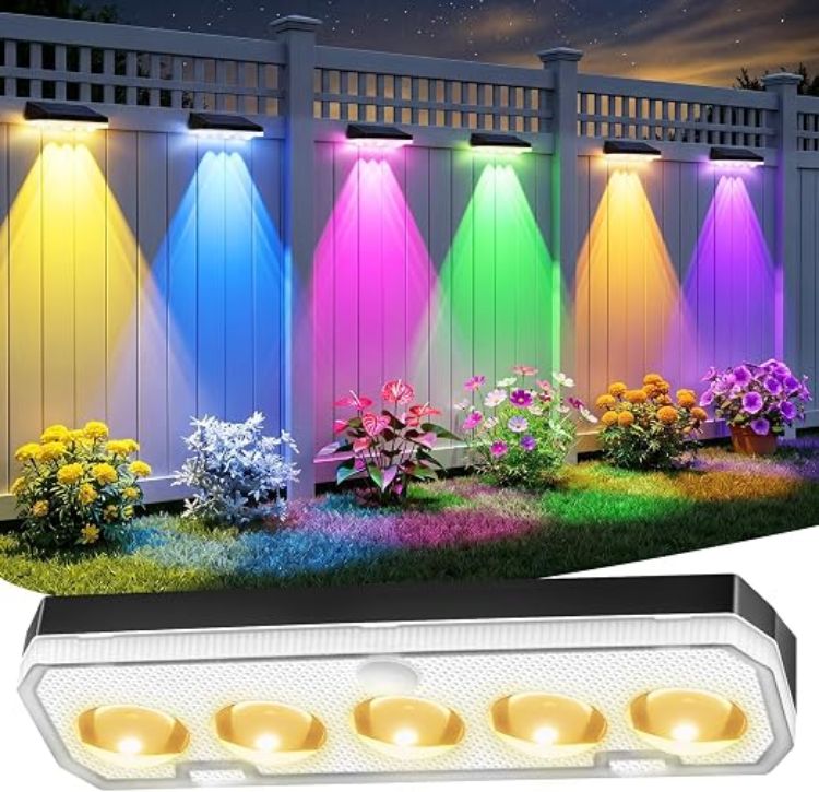 Picture of Solar Fence Lights Outdoor,Solar Lights Outdoor Garden 40 Lighting Modes | 1 Pack 5 Lens 3000K/6000K/RGB 8 Colors, IP65 Waterproof Wall Light Solar Powered for Yard, Garage, Pathway [Energy Class A]