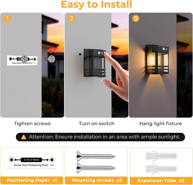 Picture of btfarm 2 Pack Solar Wall Fence Lights Outdoor Motion Sensor with 3 Mode | Retro Design, IP65 Waterproof, Garden Security Lighting for Deck Porch Patio Gate Yard Decoration, Warm White [Energy Class A+++]