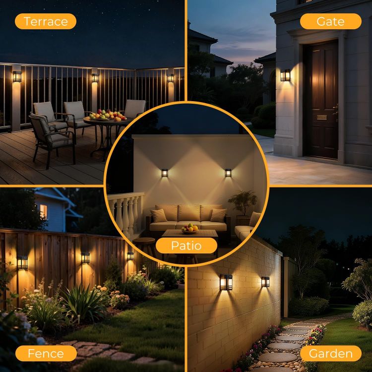 Picture of btfarm 2 Pack Solar Wall Fence Lights Outdoor Motion Sensor with 3 Mode | Retro Design, IP65 Waterproof, Garden Security Lighting for Deck Porch Patio Gate Yard Decoration, Warm White [Energy Class A+++]