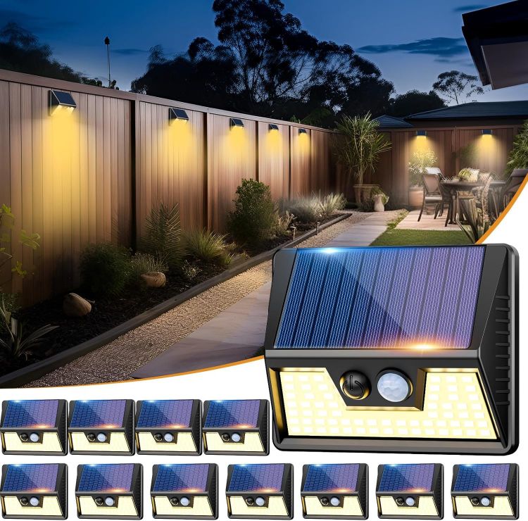 Picture of vighep Solar Lights Outdoor Garden - Led Motion Sensor Security Lights IP65 Waterproof, 3 Lighting Modes, Warm White Super Bright Pir Flood Lights for Wall Yard Fence Garage