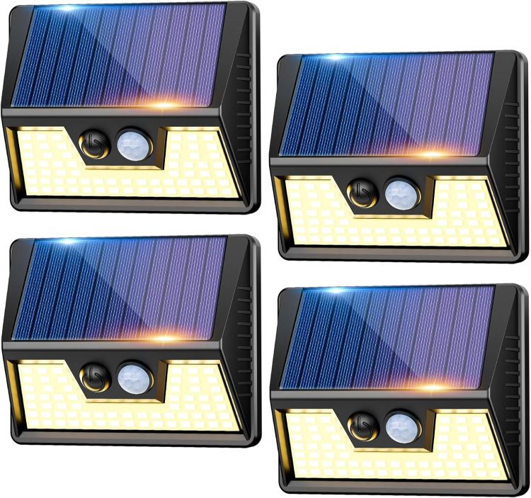 Picture of vighep Solar Lights Outdoor Garden - Led Motion Sensor Security Lights IP65 Waterproof, 3 Lighting Modes, Warm White Super Bright Pir Flood Lights for Wall Yard Fence Garage
