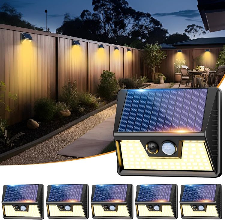 Picture of vighep Solar Lights Outdoor Garden - Led Motion Sensor Security Lights IP65 Waterproof, 3 Lighting Modes, Warm White Super Bright Pir Flood Lights for Wall Yard Fence Garage