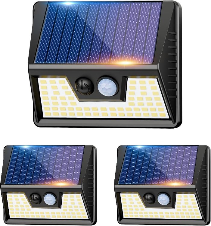 Picture of vighep Solar Lights Outdoor Garden - Led Motion Sensor Security Lights IP65 Waterproof, 3 Lighting Modes, Warm White Super Bright Pir Flood Lights for Wall Yard Fence Garage