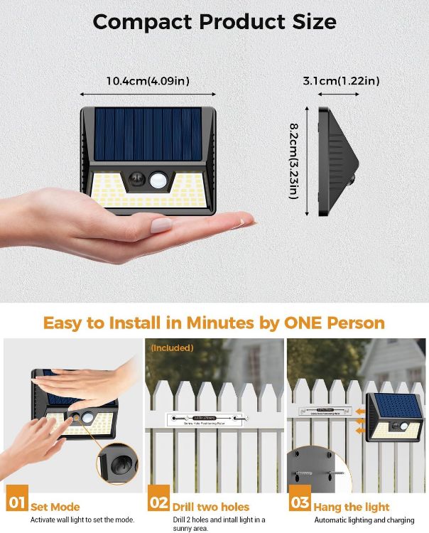 Picture of vighep Solar Lights Outdoor Garden - Led Motion Sensor Security Lights IP65 Waterproof, 3 Lighting Modes, Warm White Super Bright Pir Flood Lights for Wall Yard Fence Garage