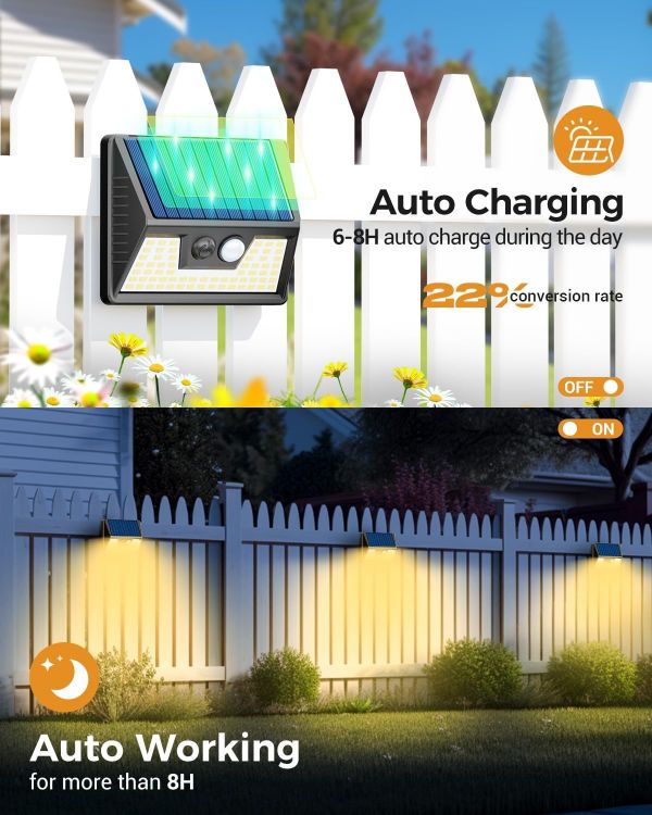 Picture of vighep Solar Lights Outdoor Garden - Led Motion Sensor Security Lights IP65 Waterproof, 3 Lighting Modes, Warm White Super Bright Pir Flood Lights for Wall Yard Fence Garage