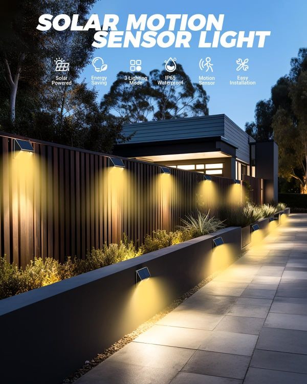 Picture of vighep Solar Lights Outdoor Garden - Led Motion Sensor Security Lights IP65 Waterproof, 3 Lighting Modes, Warm White Super Bright Pir Flood Lights for Wall Yard Fence Garage