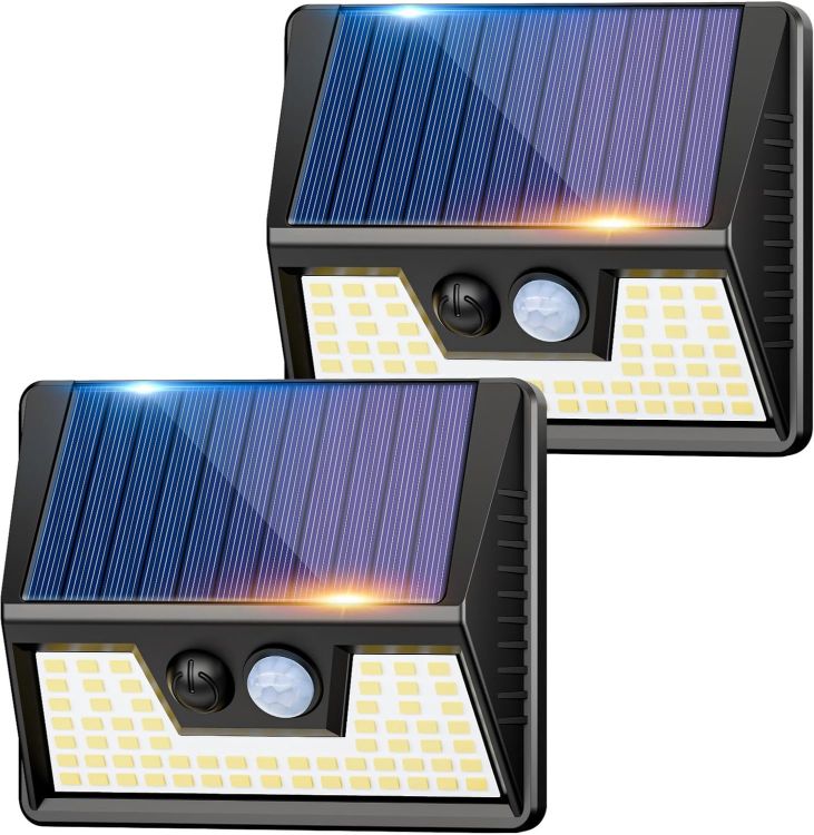 Picture of vighep Solar Lights Outdoor Garden - Led Motion Sensor Security Lights IP65 Waterproof, 3 Lighting Modes, Warm White Super Bright Pir Flood Lights for Wall Yard Fence Garage