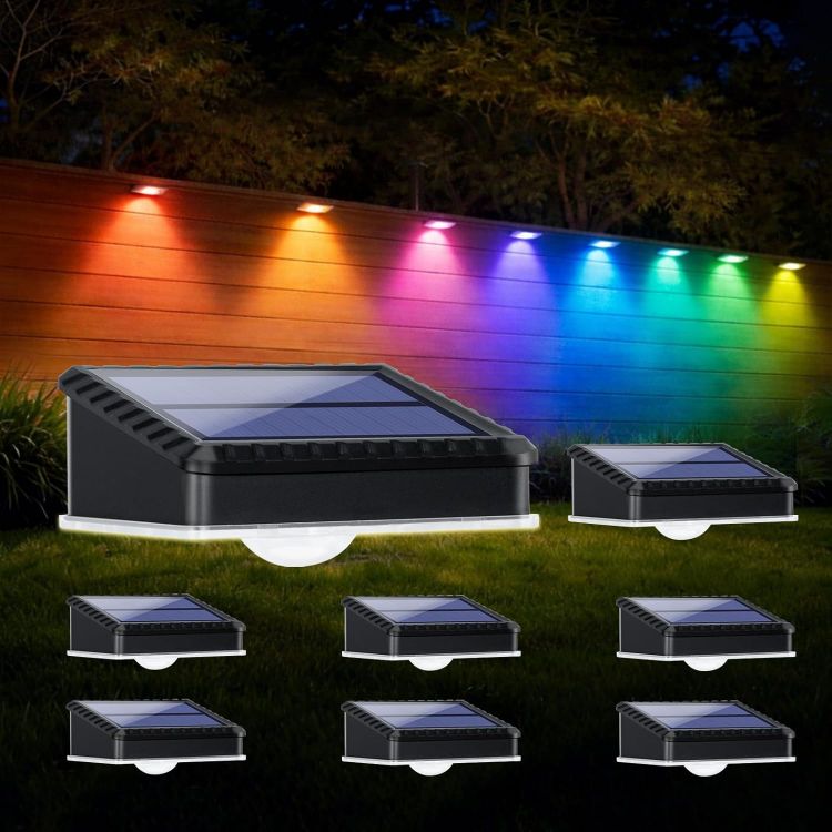 Picture of echosari Solar Fence Lights Outdoor, 8 Pack Solar Wall Lights Outdoor Waterproof IP65, 8 Colors RGB Solar Powered Garden Fence Lights for Patio Backyard Decking Porch Gate Garage Decorations [Energy Class C]