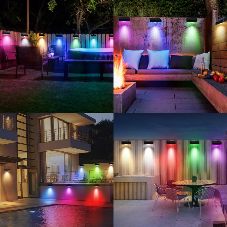 Picture of echosari Solar Fence Lights Outdoor, 8 Pack Solar Wall Lights Outdoor Waterproof IP65, 8 Colors RGB Solar Powered Garden Fence Lights for Patio Backyard Decking Porch Gate Garage Decorations [Energy Class C]