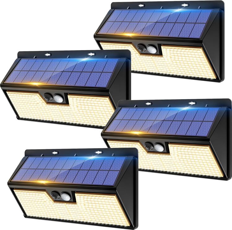 Picture of Solar Security Lights Outdoor Motion Sensor, 318LED Super Bright Solar Powered Light with 3 Lighting Modes, IP65 Waterproof Wireless Pir Wall Lights for Outside Garden Fence Path(Warm White)