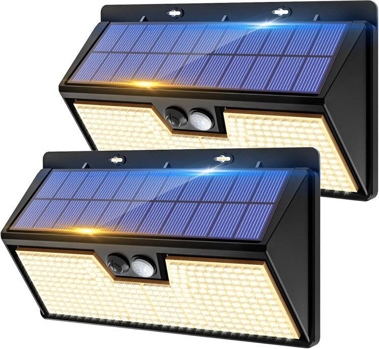 Picture of Solar Security Lights Outdoor Motion Sensor, 318LED Super Bright Solar Powered Light with 3 Lighting Modes, IP65 Waterproof Wireless Pir Wall Lights for Outside Garden Fence Path(Warm White)