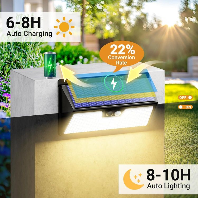 Picture of Solar Security Lights Outdoor Motion Sensor, 318LED Super Bright Solar Powered Light with 3 Lighting Modes, IP65 Waterproof Wireless Pir Wall Lights for Outside Garden Fence Path(Warm White)