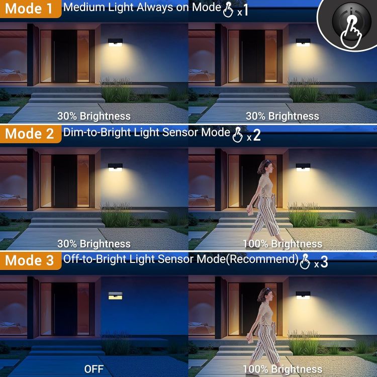 Picture of Solar Security Lights Outdoor Motion Sensor, 318LED Super Bright Solar Powered Light with 3 Lighting Modes, IP65 Waterproof Wireless Pir Wall Lights for Outside Garden Fence Path(Warm White)