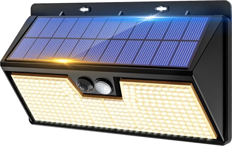 Picture of Solar Security Lights Outdoor Motion Sensor, 318LED Super Bright Solar Powered Light with 3 Lighting Modes, IP65 Waterproof Wireless Pir Wall Lights for Outside Garden Fence Path(Warm White)