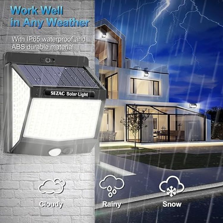 Picture of SEZAC 218 LED Solar Lights Outdoor Garden, 270° Wide Angle Motion Sensor Lights Solar Powered, IP65 Waterproof Security Wall Light for Fence Yard Garage Driveway (6 Pack) 