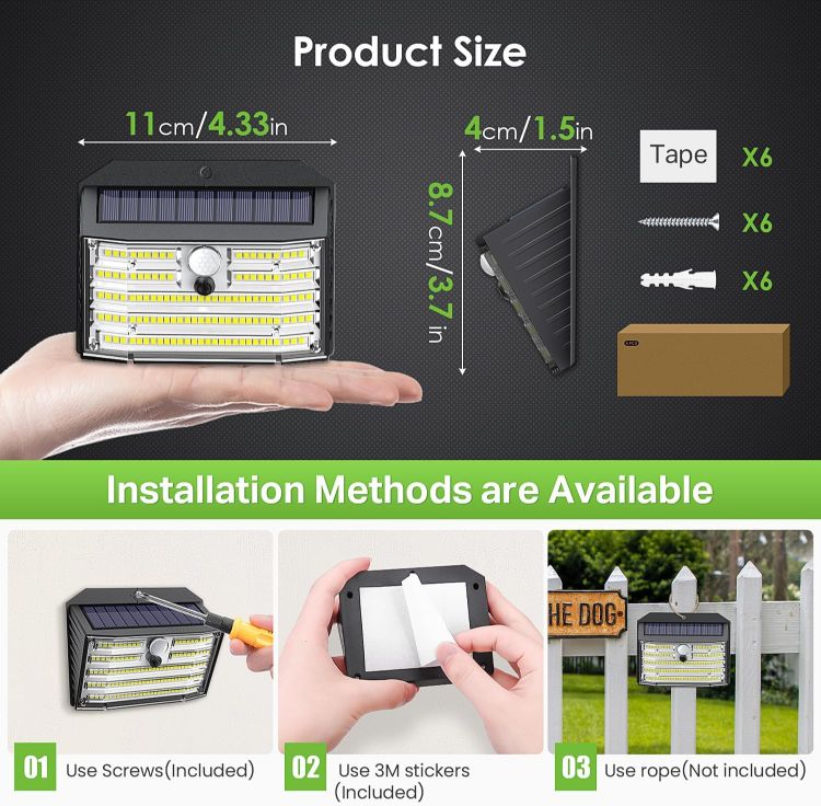 Picture of CLAONER Solar Lights Outdoor, Super Bright 126LED Solar Security Lights PIR Motion Sensor with 3 Lighting Modes, 270° Lighting Angle, Wireless IP65 Waterproof Wall Lights for Outside (6 Pack)