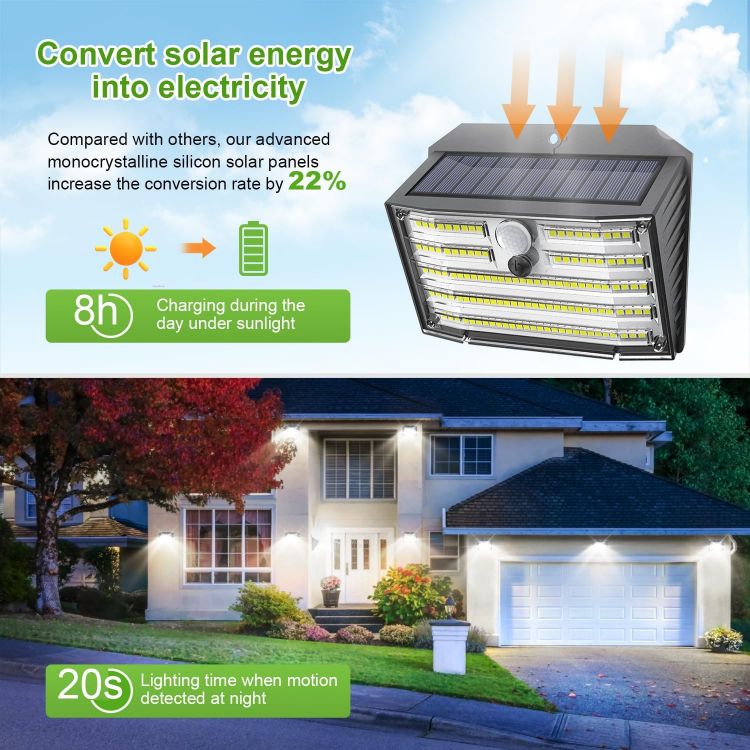 Picture of CLAONER Solar Lights Outdoor, Super Bright 126LED Solar Security Lights PIR Motion Sensor with 3 Lighting Modes, 270° Lighting Angle, Wireless IP65 Waterproof Wall Lights for Outside (6 Pack)