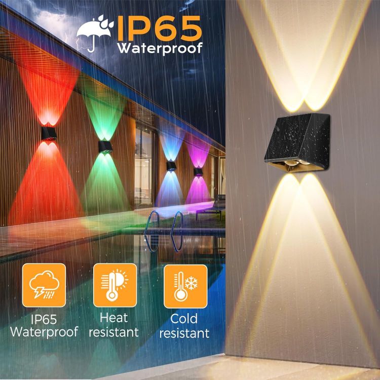 Picture of Quntis Solar Wall Light Outdoor Warm White & RGB Front Door Light, IP65 Waterproof Solar Fence Lights, Up Down Outside Lights for Wall Garden Porch Deck Stair Yard Backyard Pathway Black 