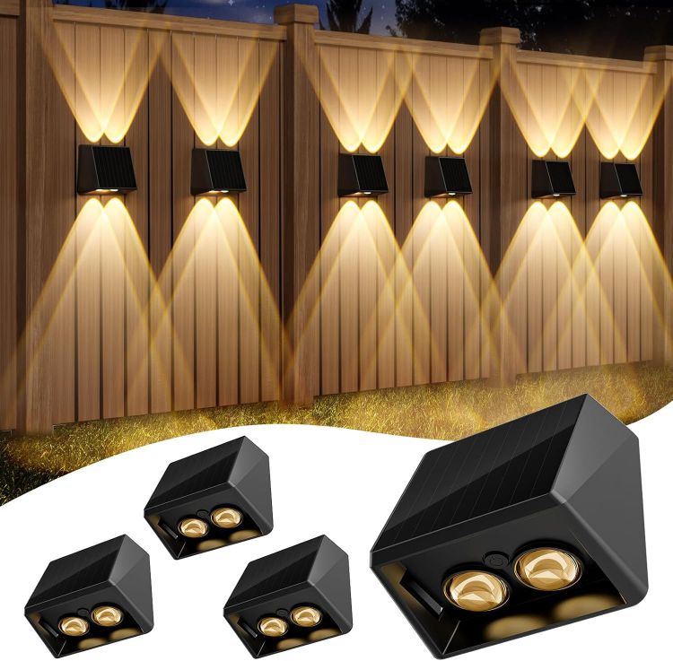 Picture of Quntis Solar Wall Light Outdoor Warm White & RGB Front Door Light, IP65 Waterproof Solar Fence Lights, Up Down Outside Lights for Wall Garden Porch Deck Stair Yard Backyard Pathway Black 