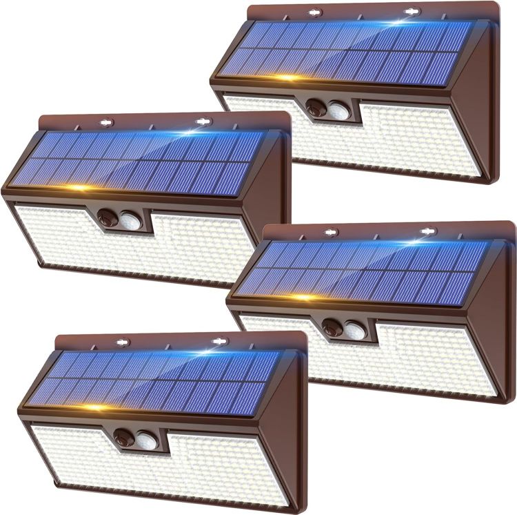 Picture of Solar Security Lights Outdoor Motion Sensor, 318LED Super Bright Solar Powered Light with 3 Lighting Modes, IP65 Waterproof Wireless Pir Wall Lights for Outside Fence Yard Path(Brown)
