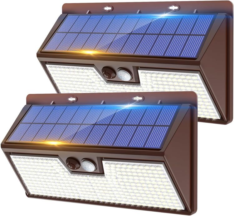 Picture of Solar Security Lights Outdoor Motion Sensor, 318LED Super Bright Solar Powered Light with 3 Lighting Modes, IP65 Waterproof Wireless Pir Wall Lights for Outside Fence Yard Path(Brown)