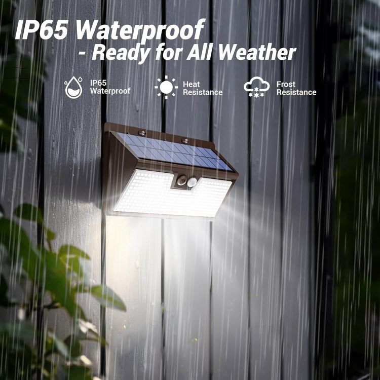 Picture of Solar Security Lights Outdoor Motion Sensor, 318LED Super Bright Solar Powered Light with 3 Lighting Modes, IP65 Waterproof Wireless Pir Wall Lights for Outside Fence Yard Path(Brown)