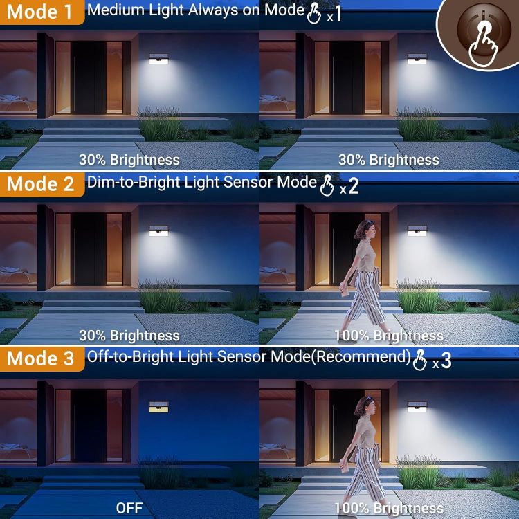 Picture of Solar Security Lights Outdoor Motion Sensor, 318LED Super Bright Solar Powered Light with 3 Lighting Modes, IP65 Waterproof Wireless Pir Wall Lights for Outside Fence Yard Path(Brown)
