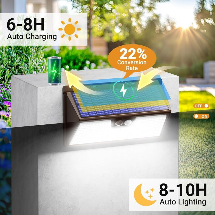 Picture of Solar Security Lights Outdoor Motion Sensor, 318LED Super Bright Solar Powered Light with 3 Lighting Modes, IP65 Waterproof Wireless Pir Wall Lights for Outside Fence Yard Path(Brown)